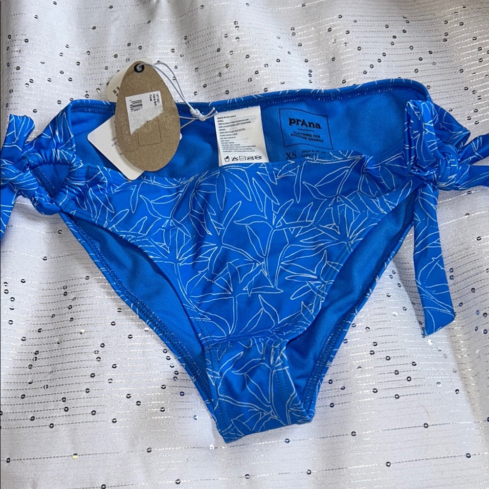 Prana Vibrant Blue Leaf Bikini Bottom - Picture 2 of 4